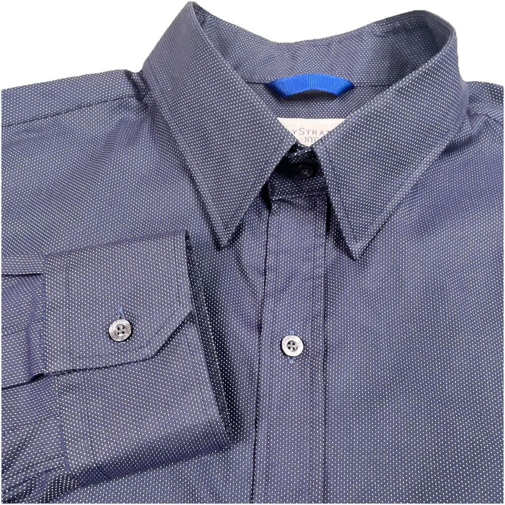 Teddy Stratford Navy White Dots Zip Front Cotton Poplin L/S Shirt Mens Size 5/XL